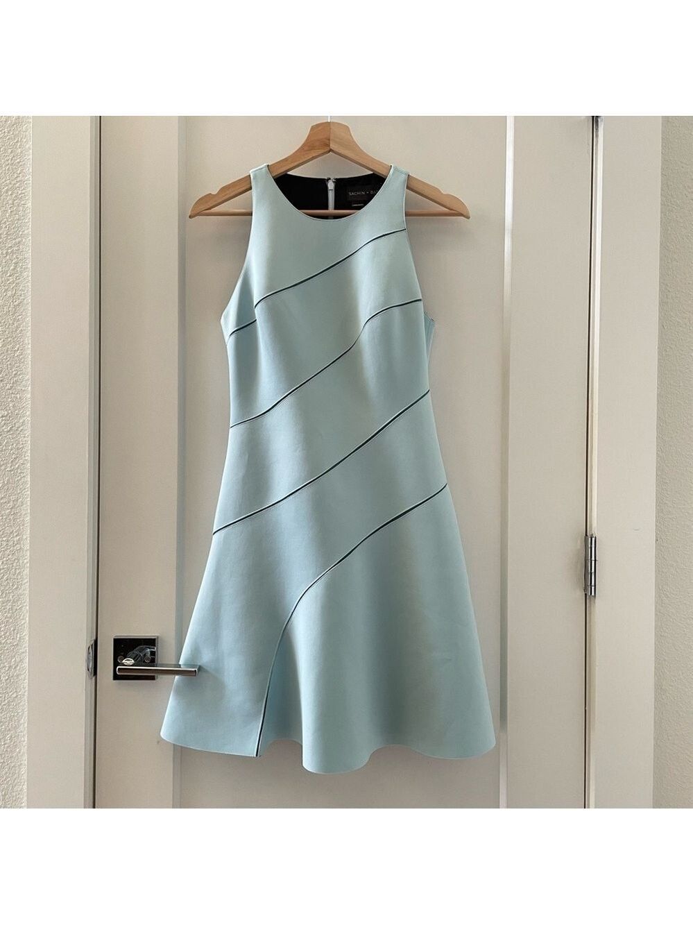 Sachin + Babi Baby Blue Diagonal Trim Y2K Mini A-Line Sleeveless Dress Size 2